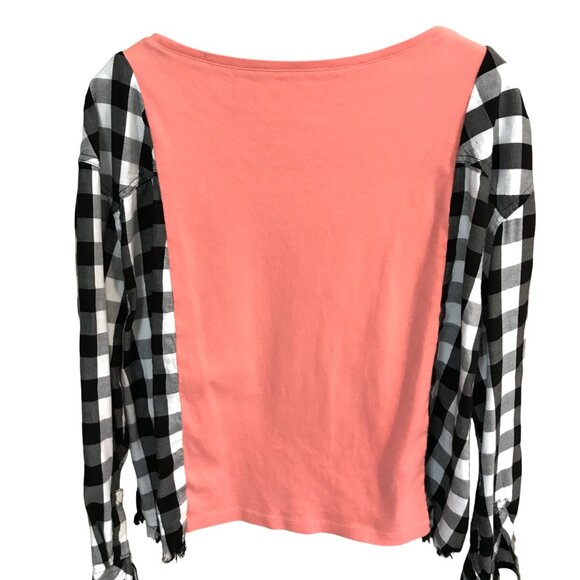 Reworked Flannel Tee Size M-L: Upcycled Oversized Pumpkin Spice Coffee Graphic - Picture 3 of 9